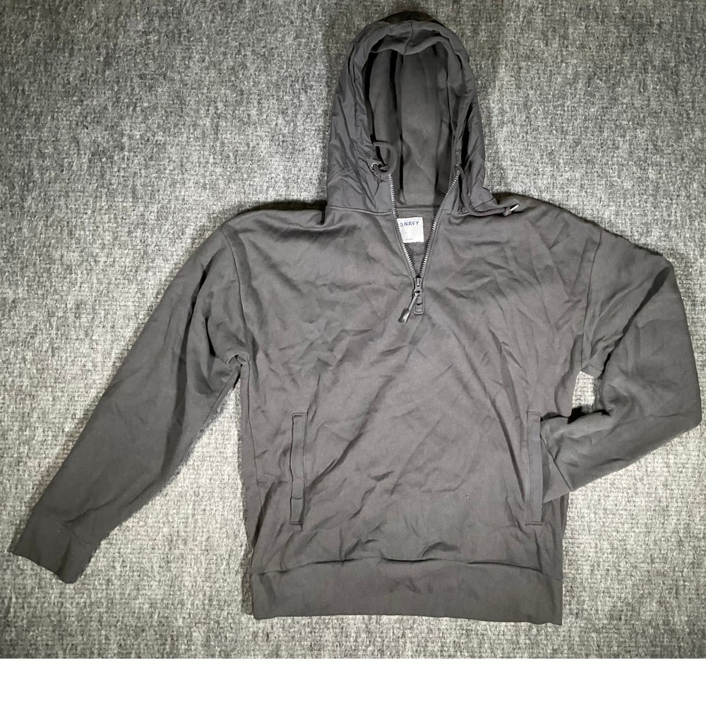 Old Navy Hoodie Mens L Gray Half Zip Fleece Pullover Sweatshirt Athletic Casual